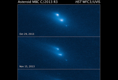 In a never-seen-before incident in the asteroid belt, NASA's Hubble Space Telescope has recorded break-up of an asteroid into as many as 10 smaller pieces. Reuters photo