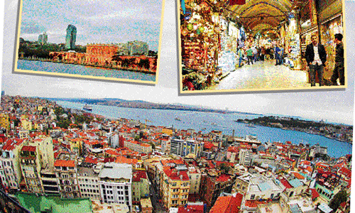 Colours of turkey: (Clockwise) A view of the Istanbul harbour; the Military College; the bustling lanes of the Grand Bazaar. Photos by Author