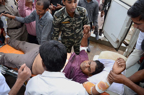 File photo of an injured policeman being shifted to a hospital in Raipur after a naxal ambush in Dantewada district of Chattisgarh. PTI Photo
