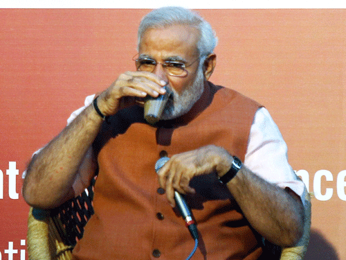 BJP today questioned electoral authorities banning free tea service at the chai pe charcha event of Narendra Modi in Uttar Pradesh but not putting a stop to AAP leader Arvind Kejriwal's Rs 20,000 per person dinner party. PTI Image