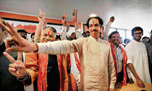 Shiv Sena president Uddhav Thackeray at a meeting after announcing party candidates for the elections in Mumbai  on Tuesday. PTI