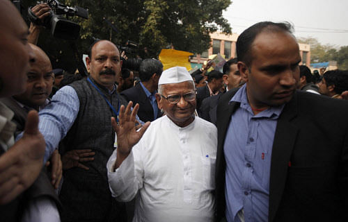 File photo of anti-corruption activist Anna Hazare. AP