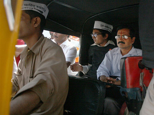 Aam Aadmi Party leader Arvind Kejriwal started his two-day Maharashtra election campaign by taking an autorickshaw from Mumbai airport to go to Andheri station. PTI Photo
