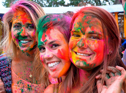 Foreign tourists during a Holi celebration in Jaipur