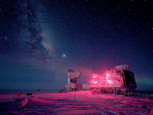 The 10-meter South Pole Telescope and the BICEP (Background Imaging of Cosmic Extragalactic Polarization) Telescope at Amundsen-Scott South Pole Station is seen against the night sky with the Milky Way in this National Science Foundation picture taken in August, 2008. Reuters photo