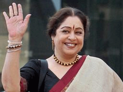 Actress Kirron Kher was greeted with black flags and eggs by a small group of BJP activists as she arrived in Chandigarh Tuesday to contest the Lok Sabha election. PTI file photo