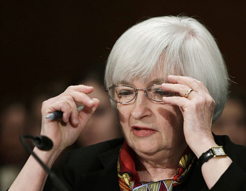 ''Starting next month we will be purchasing USD 55 billion of securities per month, down USD 10 billion per month from our current rate,'' Federal Reserve Board Chairwoman Janet Yellen announced at her maiden news conference yesterday. Reuters file photo