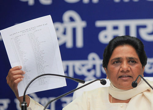 BSP supremo Mayawati addresses a press conference in  Lucknow on Thursday. PTI