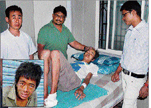 reunion: Sanjay Subba (on the bed) with Subhash Subba  (in white T-shirt), Reyaz Kachgal (in white shirt) and Nanda Kumar (in green T-shirt) at the Sanjay Gandhi Hospital.  (inset) Sanjay, when found on a footpath near Majestic.