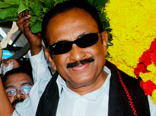 In a major political development in Tamil Nadu, MDMK General Secretary Vaiko today met suspended DMK leader M K Alagiri at his residence here and sought his support for the April 24 Lok Sabha polls. PTI photo