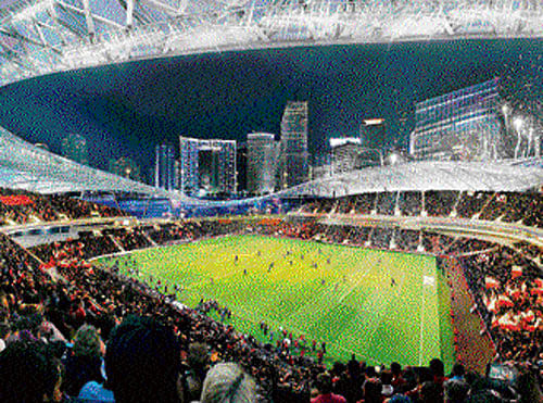 swanky An artist's impression of the stadium to be built in Miami by Team Beckham. AP