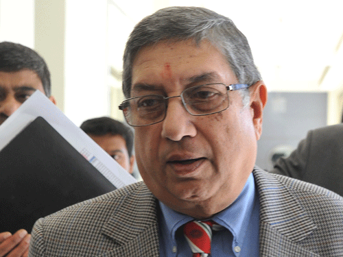 BCCI President N Srinivasan had a cataract surgery today, continued to remain silent  on the Supreme Court observation that he should step down for a fair probe into IPL fixing scandal. DH Photo