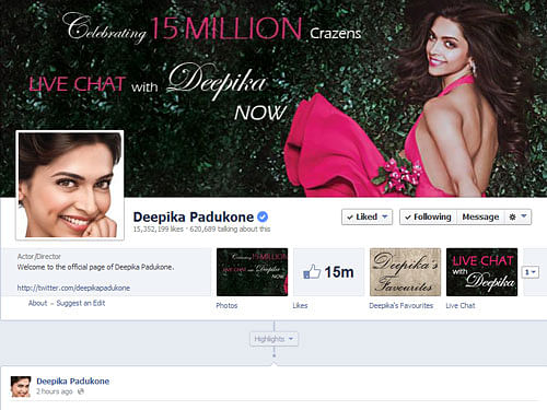 Actress Deepika Padukone's FB page has crossed 15 million  / Screen grab