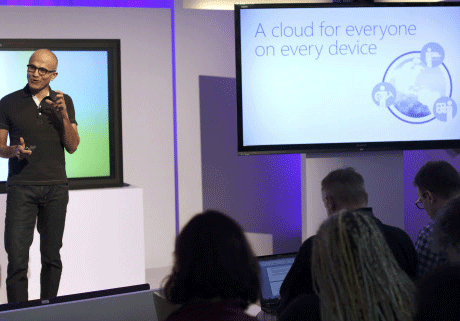 Microsoft CEO Satya Nadella speaks at a Microsoft event in San Francisco, California March 27, 2014. Nadella introduced Microsoft Office for iPad and the Enterprise Mobility Suite, a set of cloud services. REUTERS