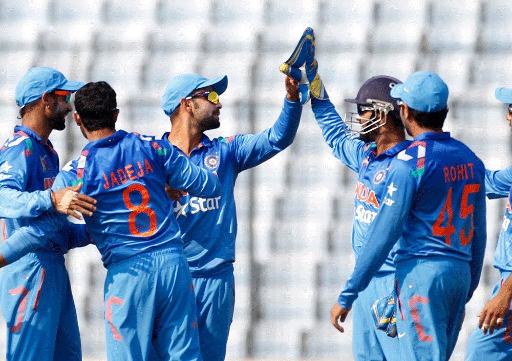 India won the toss and elected to bowl in their Group 2 ICC World T20 match against Bangladesh here today, AP photo