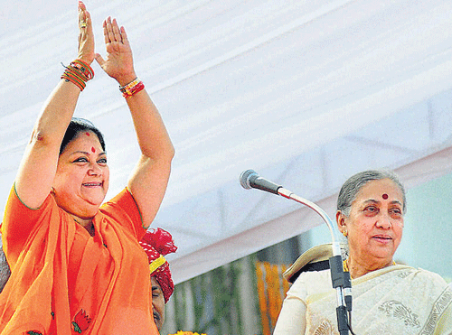 Rajasthan Chief Minister Vasundhara Raje on Friday undertook a whirlwind tour of religious places of dominant communities of this constituency, a few days after rebel BJP leader Jaswant Singh, contesting as an Independent from here, visited these shrines. PTI File Photo