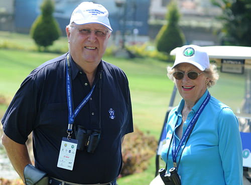 Sir Michael Bonallack and wife seen during the SIR MICHAEL BONALLACK TROPHY 2014 at KGA Bangalore, DH photo