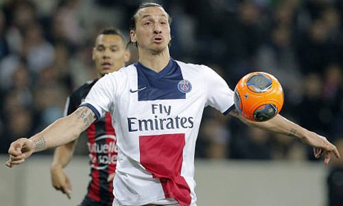 Paris Saint Germain's Zlatan Ibrahimovic of Sweden watches the ball during the French League One soccer match against Nice, in Nice stadium, southeastern France, AP file photo
