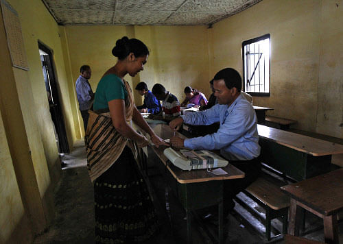 About fifteen percent votes were cast within two hours of voting in Tripura West Lok Sabha constituency, where polling began at 7 AM today. Reuters photo