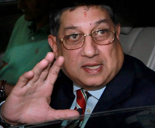 N Srinivasan attend the ICC executive board meeting in Dubai, PTI photo