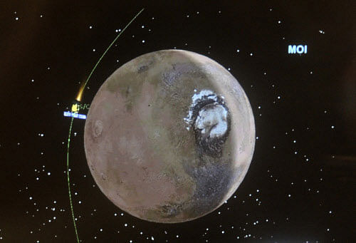 Cruising towards a historic feat, the Indian space mission to Mars today crossed half the total distance to the red planet from Earth and was very much along the designated helio-centric trajectory. File photo- DH