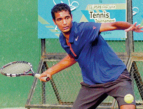 Saketh Myneni continued to impress as he posted a facile win over VM&#8200;Ranjeet to give GAIL a 1-0 lead over ONGC before bad light stopped play in the final of the PSPB inter-unit tennis championship at the KSLTA courts here on Wednesday. DH photo