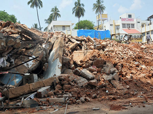 Opera Theatre in debris, on Sri Harsha Road, in Mysore. DH Photo