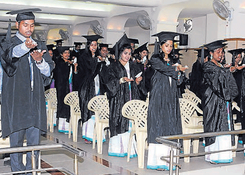 Students took oath to work for the Institution and their career and maintain loyalty to their alma mater.  DH photo