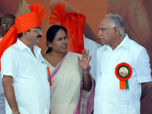 BJP's Shobha Karandlaje seems to be banking on Modi as well as Yeddyurappa wave. A significant number of voters, especially Lingayats, still prefer Yeddyurappa to others in Chikmagalur region. DH Photo
