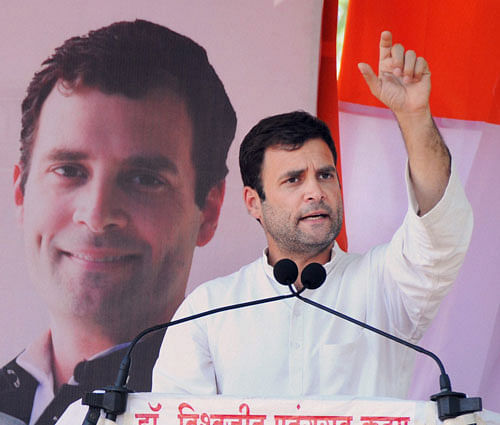 Pune: Congress Vice-President Rahul Gandhi addresses an election campaign rally in Pune, Maharashtra on Tuesday. PTI Photo