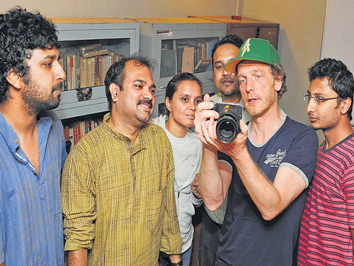 Till Hastreiter from Germany interacts with the audience at the Suchitra Film Society on Tuesday for his documentary on India's young voters. DH Photo