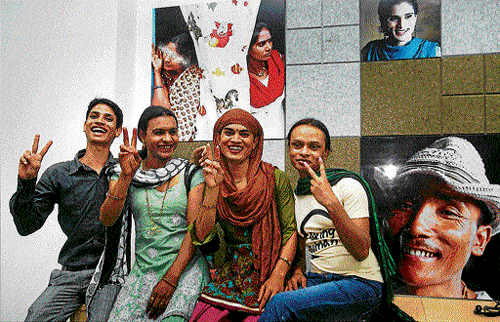 Transgenders celebrate the Supreme Court judgement that accords them the third gender status. DH photo