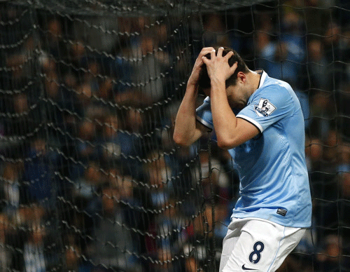 Manchester City's Samir Nasri reacts after a missed opportunity during their English Premier League soccer match against Sunderland at the Etihad stadium in Manchester. Reuters photo