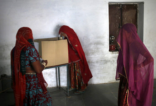 Breaking previous turnout record, voters in Rajasthan thronged polling booths on Thursday to exercise their franchise, registering a impressive 63.43 per cent polling. Reuters photo