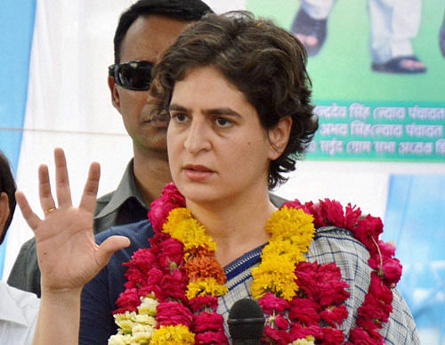 : Priyanka Vadra addresses villagers during her election campaign for her mother and Congress President Sonia Gandhi in Raebareli. PTI Image