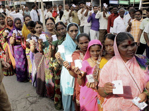 High voter enthusiasm today marked the sixth phase of polling covering 117 constituencies spread across 12 states as the race to the Lok Sabha crossed the half-way mark with stakes high for Congress and BJP. PTI photo