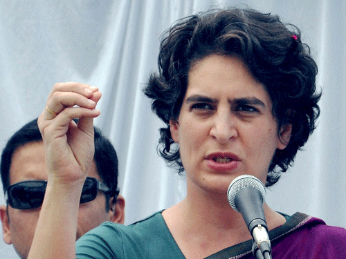 ''You must be hearing in the television, sometimes ABC sometimes RSVP and sometimes 'da se desh and ka se kawa. Kabhi ba sey bass bhi toh kariye' (You talk about the country, the crow, but sometimes you should stop also),'' says Priyanka,  attacking BJP's prime ministerial candidate Narendra Modi. PTI photo