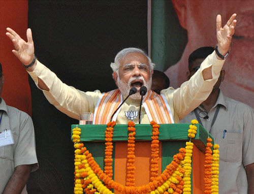 Accusing Congress of 'trying to hide in the bunker of secularism', Narendra Modi today said that it was fighting for its survival with even a 100-seat mark in the new Lok Sabha appearing 'an uphill task for it'. PTI file photo