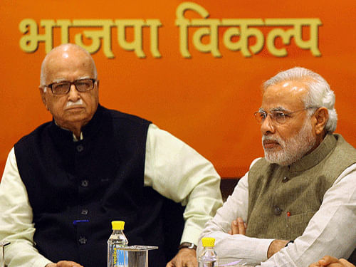 After ensuring that his former mentor L K Advani will contest from his traditional Gandhinagar seat, BJP's PM nominee Narendra Modi has now thrown his weight behind the party patriarch and deputed his trusted aide Anandiben Patel to ensure Advani sails through to win his sixth term. PTI file photo
