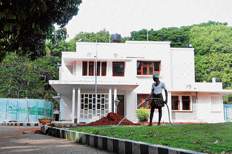 BRAND new look: The official bungalow of PWD Minister H C Mahadevappa. The last time such large renovation and repair was carried out was 55 years ago. dh photo