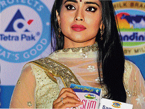Actor Shriya Saran launches tetra pack Nandini milk products in Bangalore on Tuesday.