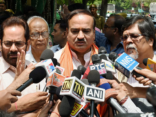 'We brought to the EC notice the statement of Rahul Gandhi yesterday in Solan (Himachal Pradesh) that if Modi becomes Prime Minister there would be massacre of 22,000 people. This is a highly provocative statement by the Congress vice president,' BJP leader Ananth Kumar said. PTI photo