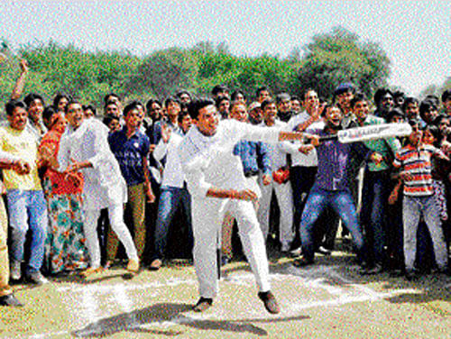 File photo of Rajasthan Cong president Sachin Pilot playing cricket during election campaign in Beawar. PTI