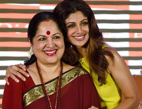 Bollywood actress Shilpa Shetty with her mother Sunanda Shetty during an event to celebrate Mothers Day in Mumbai on Thursday. PTI