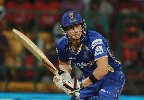 Rajasthan Royals Steven Smith batting against Royal Challengers Bangalore in IPL in Bangalore on Sunday. DH photo