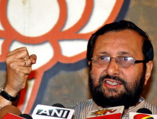 'Actual results of election will be giving more seats than what exit polls are predicting and, therefore, we will get absolute majority but still all parties which want to support the NDA from the national development viewpoint or in the national interest are all welcome,' BJP national spokesperson Prakash Javadekar said. PTI file photo