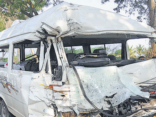 The mangled remains of the Tempo Traveller