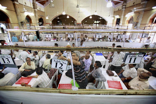 Preparations being made for counting of votes at a counting centre in Mumbai on Thursday. PTI