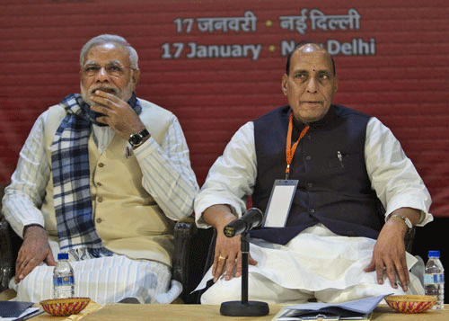 BJP president Rajnath Singh Friday congratulated prime ministerial candidate Narendra Modi over the party's performance in the Lok Sabha polls and said the trends indicate "a landslide" for the party. AP