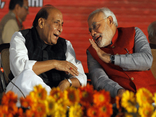 The strategic foundation for the BJP's historic victory in the Lok Sabha elections can be traced back to a meeting between Gujarat Chief Minister Narendra Modi and newly-elected party president Rajnath Singh at his residence in the national capital on January 27, 2013. AP file photo